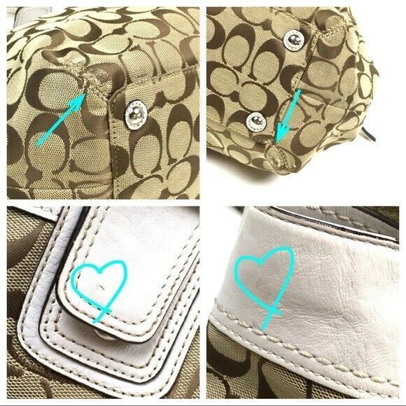 Soho Pleated Bone Leather F13742 Coach Signature Tan/Brown Canvas Shoulder Bag - Picture 7 of 7